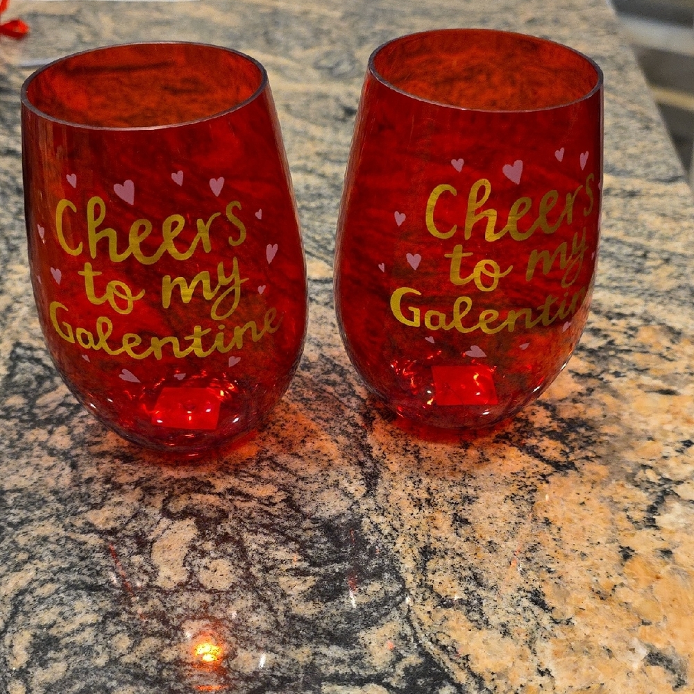 Red Stemless Wine Glasses - Cheers to My Galentine